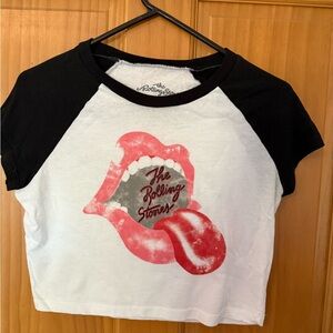 The Rolling Stones Black and White Crop Top with Red Graphic